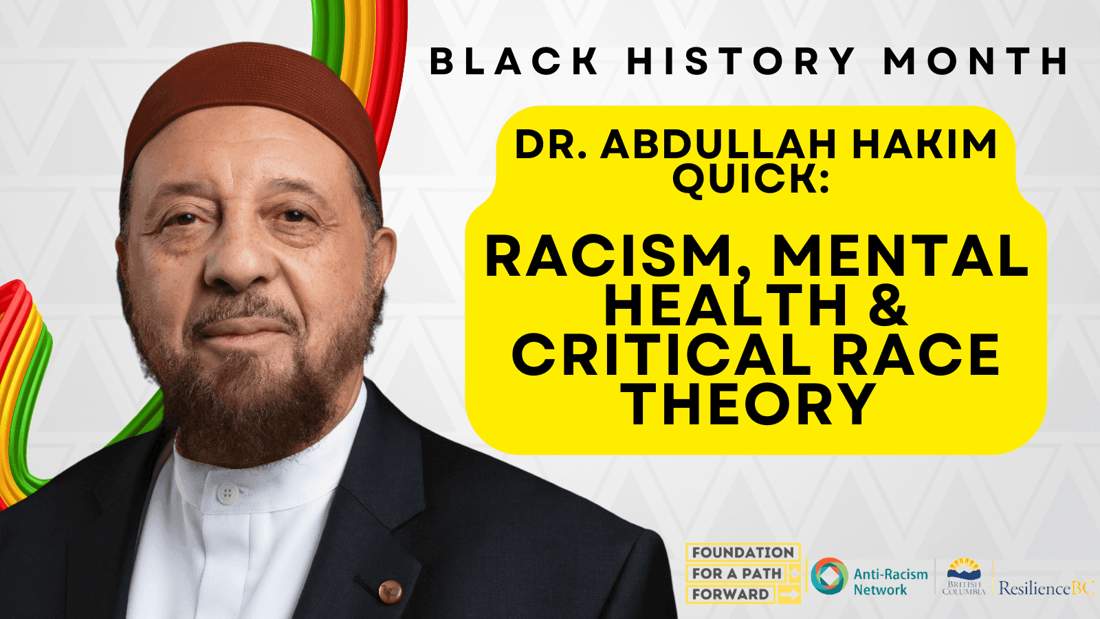 Black History Month poster featuring a person discussing racism, mental health, and critical race theory.