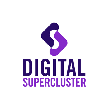 Digital Supercluster logo featuring intertwined purple shapes above the text.