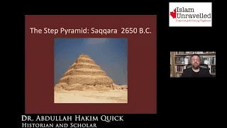 Presentation slide featuring the Step Pyramid at Saqqara with text and a speaker in the corner.